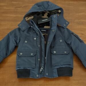 Diesel Little Boys camo fleece lined hooded Bomber Parka jacket NEW with Tags 2T